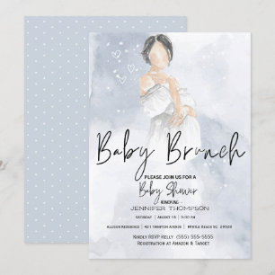 Sketch Mum Baby Brunch Blue Baby Shower  Invitation