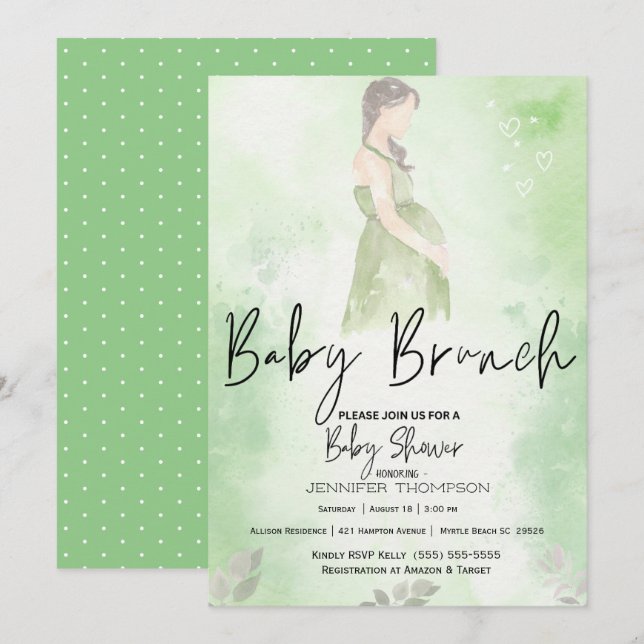 Sketch Mum Green Baby Brunch Baby Shower Invitation (Front/Back)