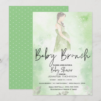 Sketch Mum Green Baby Brunch Baby Shower Invitation