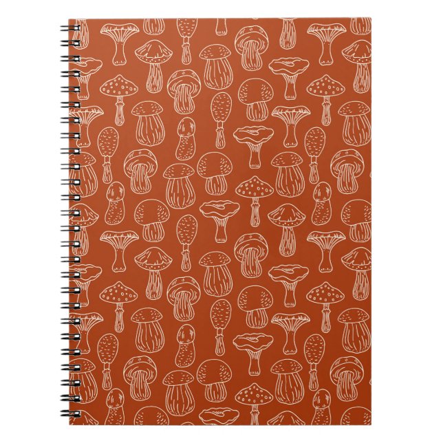 Sketch Mushrooms: Cute Seamless Background. Notebook (Front)