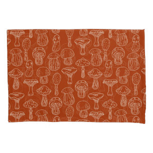 Sketch Mushrooms: Cute Seamless Background. Pillowcase