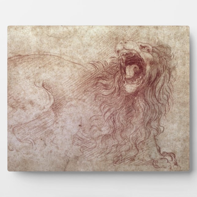 Sketch of a roaring lion (red chalk on paper) plaque (Front)