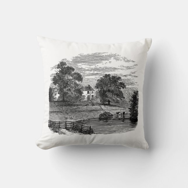 Sketch of a Rural American Farm House Cushion (Front)