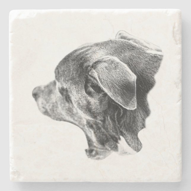 Sketch of a Sleepy Pup Stone Coaster (Front)