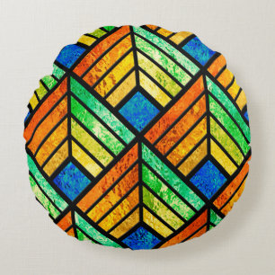 Sketch of a stained glass window. Seamless pattern Round Cushion