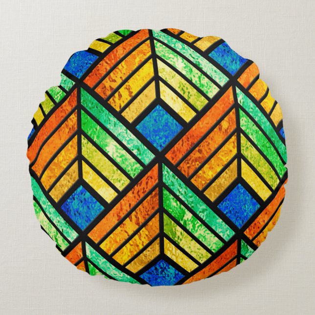 Sketch of a stained glass window. Seamless pattern Round Cushion (Front)