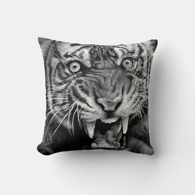 Sketch of a wild tiger in black and whiteblack,whi cushion (Front)