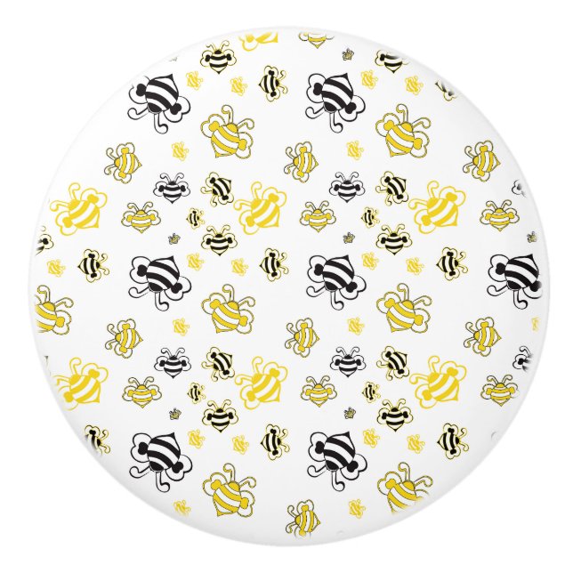 sketch of bees pattern background ceramic knob (Front)