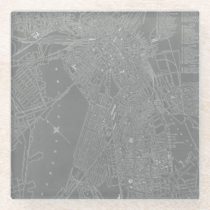 Sketch of Boston City Map Glass Coaster