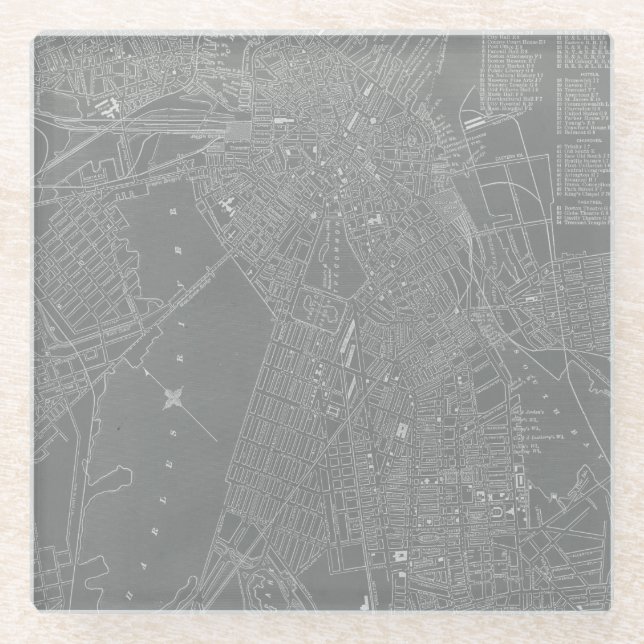 Sketch of Boston City Map Glass Coaster (Front)