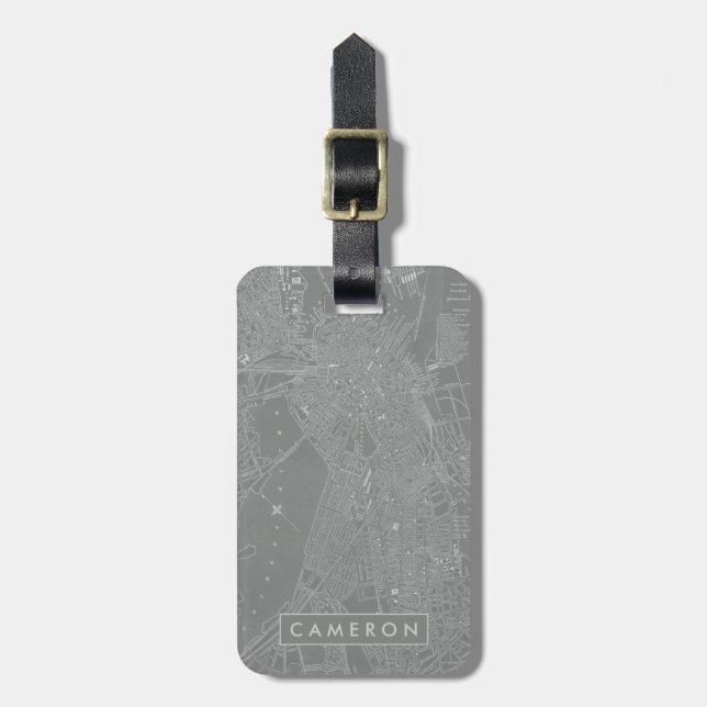 Sketch of Boston City Map Luggage Tag (Front Vertical)