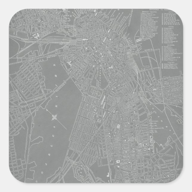 Sketch of Boston City Map Square Sticker (Front)