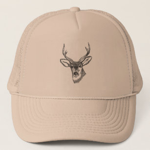 Sketch Of Buck With Antlers For Outdoorsman Trucker Hat