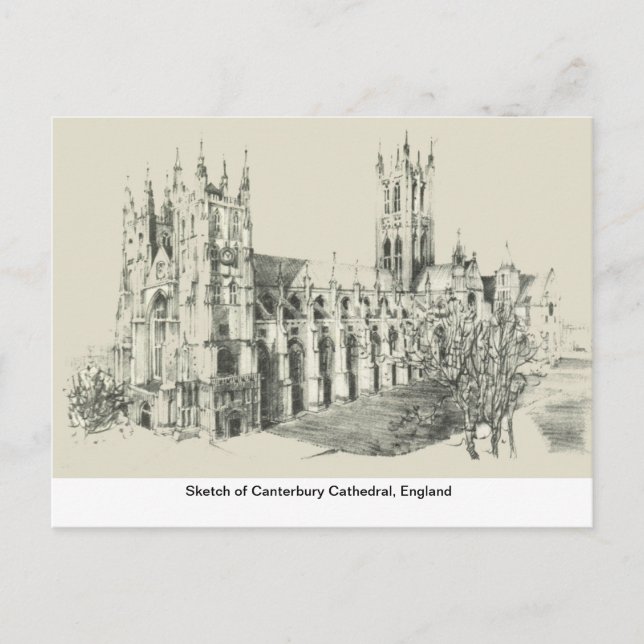 Sketch of Canterbury Cathedral, England Postcard (Front)