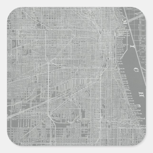 Sketch of Chicago City Map Square Sticker (Front)