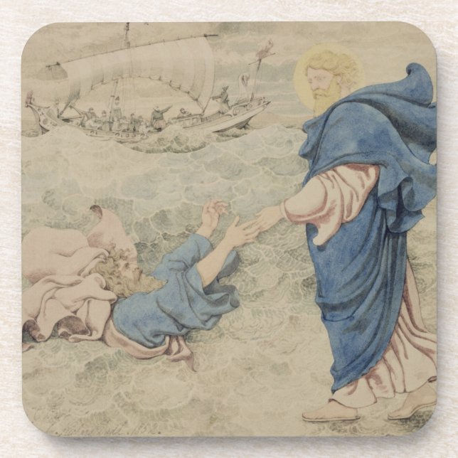 Sketch of Christ Walking on Water (w/c on paper) Coaster (Front)