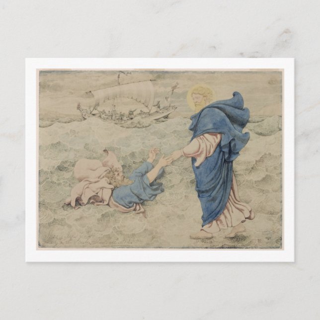Sketch of Christ Walking on Water (w/c on paper) Postcard (Front)