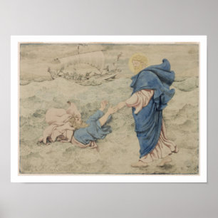 Sketch of Christ Walking on Water (w/c on paper) Poster