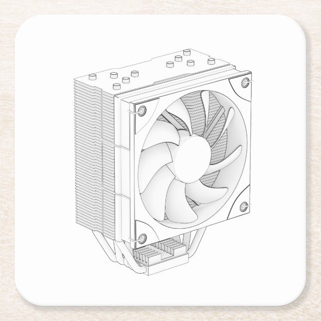 Sketch of computer processor cooler square paper coaster (Front)