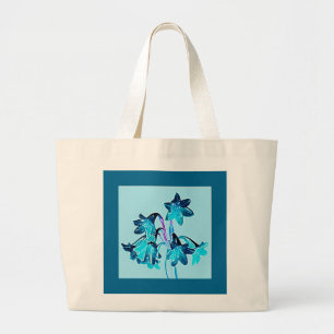 Sketch of Daylilies - Cobalt and Sky Blue Large Tote Bag