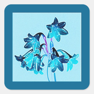 Sketch of Daylilies - Cobalt and Sky Blue Square Sticker