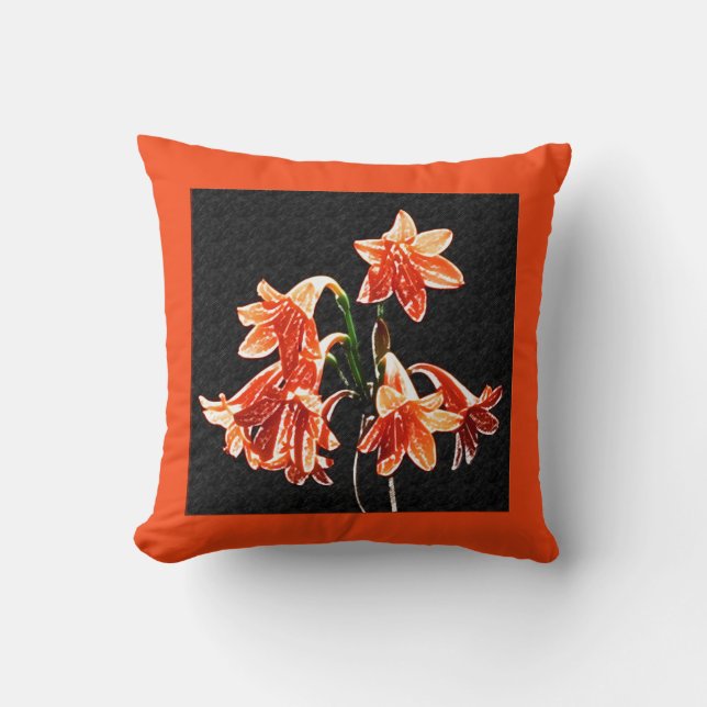 Sketch of Daylilies - Mandarin orange and Rust Cushion (Front)