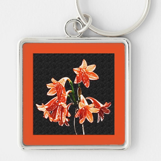 Sketch of Daylilies - Mandarin orange and Rust Key Ring (Front)