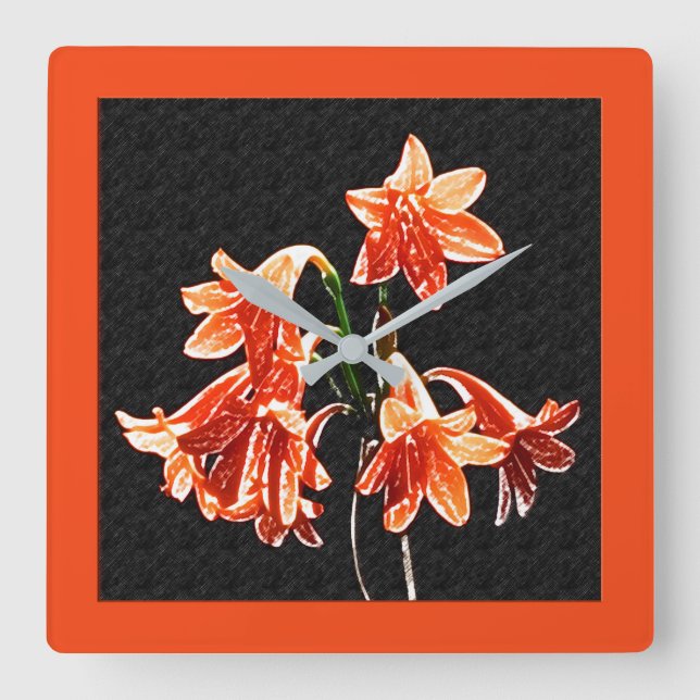 Sketch of Daylilies - Mandarin orange and Rust Square Wall Clock (Front)