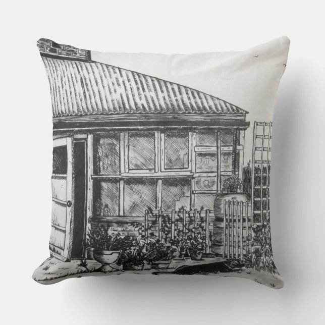 sketch of dog in garden with plants and fencing cushion (Front)