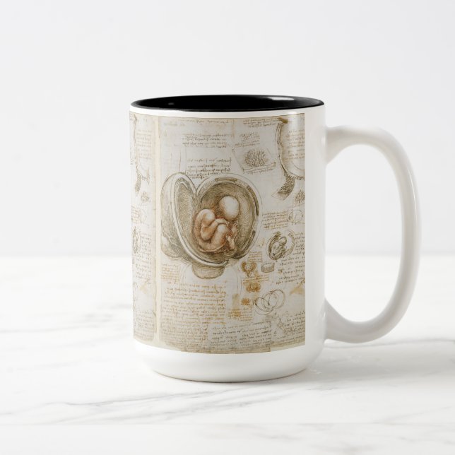 Sketch of Foetus by Leonardo Da Vinci Two-Tone Coffee Mug (Right)