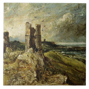 Sketch of Hadleigh Castle (recto) (oil on millboar Tile