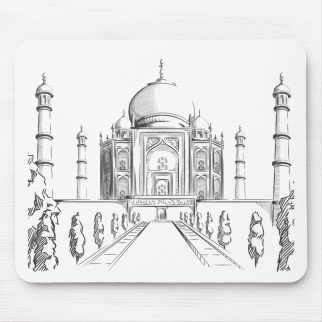 Sketch of India Landmark, Taj Mahal Mouse Mat (Front)