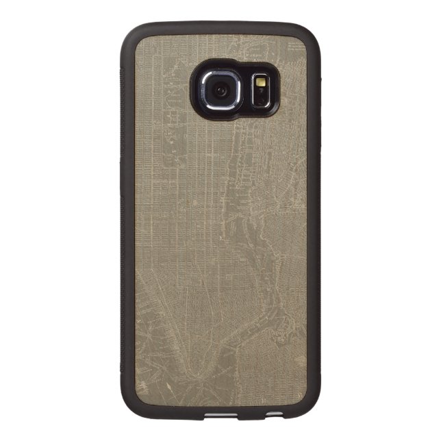 Sketch of New York City Map Carved Wood Samsung Galaxy S6 Edge Case (Back)