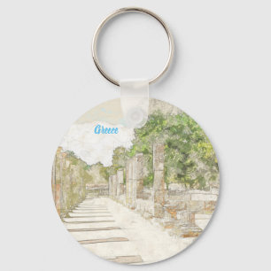 Sketch of ruins in Ancient Olympia, Elis, Greece Key Ring