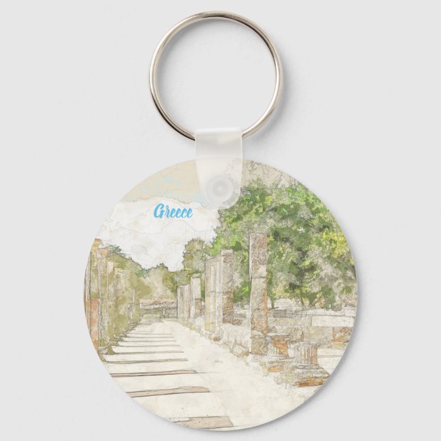 Sketch of Ruins in Ancient Olympia Elis Greece Key Ring (Front)