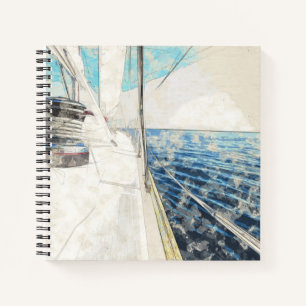 Sketch of sail vessel surfing through sea notebook