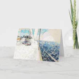 Sketch of sail vessel surfing through the sea card