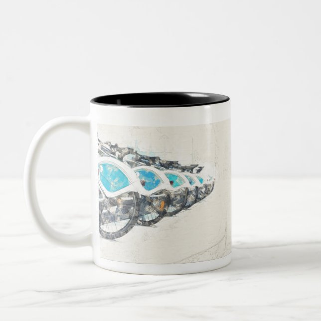 Sketch of several rented bicycles parked in a row Two-Tone coffee mug (Left)
