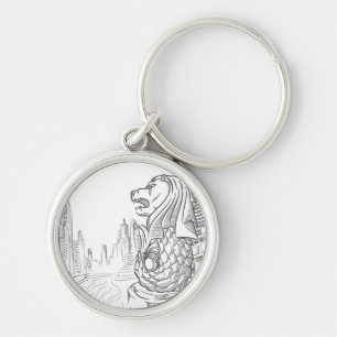 Sketch of Singapore Tourism Landmark - Merlion Key Ring