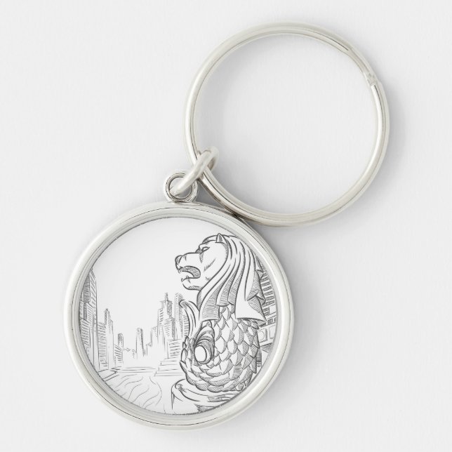 Sketch of Singapore Tourism Landmark - Merlion Key Ring (Front)