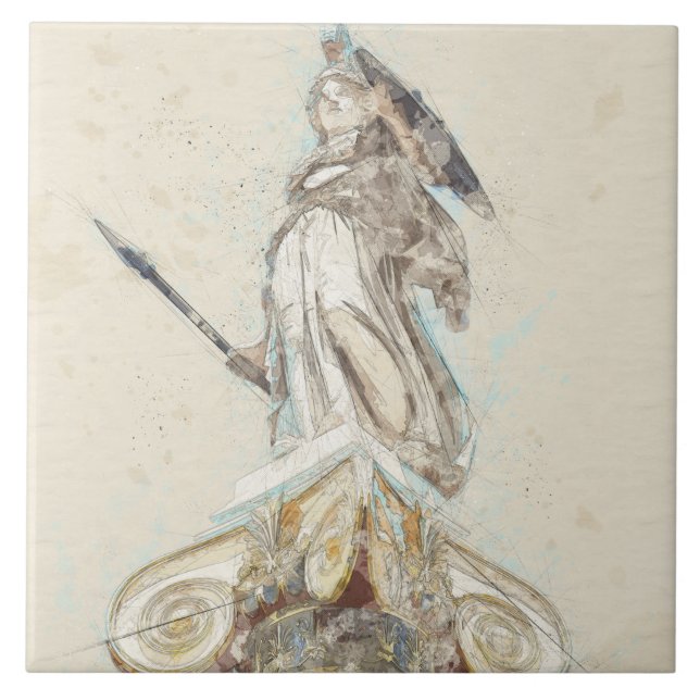 Sketch of Statue of Athena Ceramic Tile Wall Decor (Front)