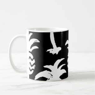 Sketch palm trees, pineapples, monochrome pattern. coffee mug