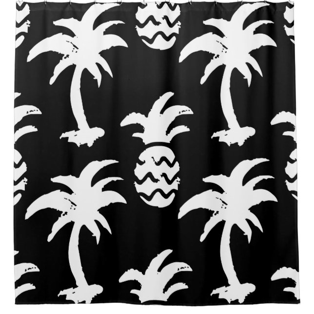 Sketch palm trees, pineapples, monochrome pattern. shower curtain (Front)