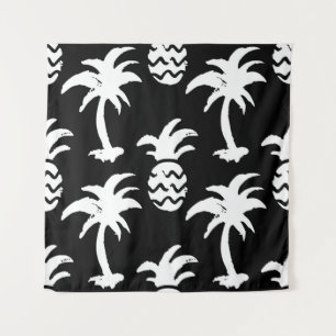 Sketch palm trees, pineapples, monochrome pattern. tapestry