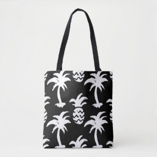 Sketch palm trees, pineapples, monochrome pattern. tote bag