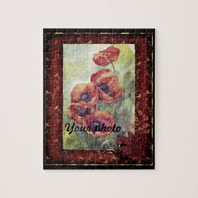 Sketch pencil hand drawn red poppy flowers beautif jigsaw puzzle (Vertical)