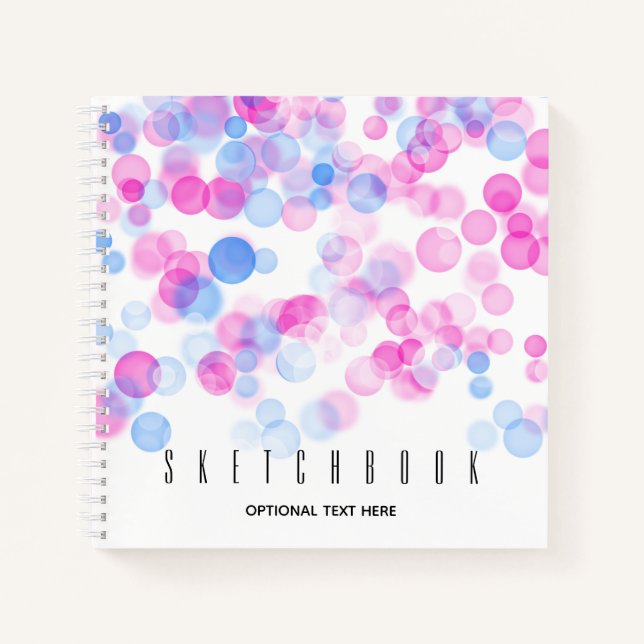 Sketch Pink Blue Bokeh Effect Dots | Personalised Notebook (Front)