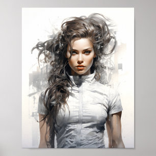 Sketch Portrait Of A Beautiful Young Woman Poster