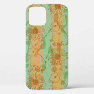 Sketch rabbit and chamomile, vintage seamless patt iPhone 12 case