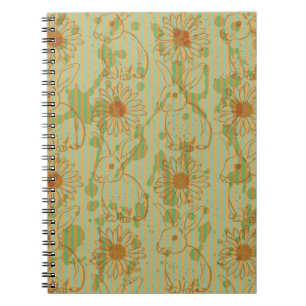 Sketch rabbit and chamomile, vintage seamless patt notebook